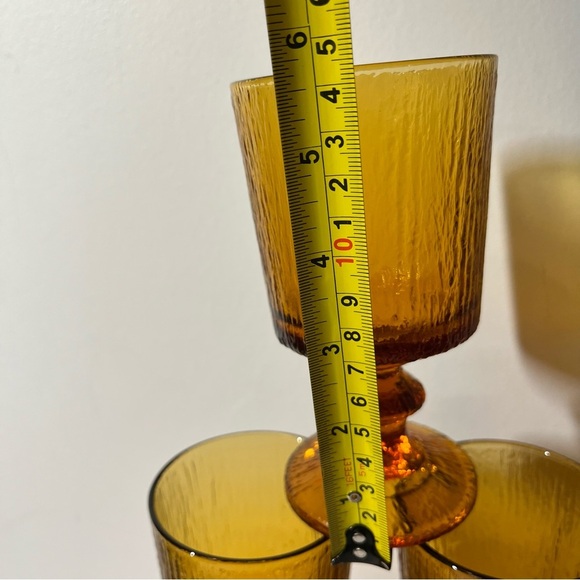 Vintage Ravenhead Siesta Amber Textured Wine Goblets Glasses Pedestal - Picture 4 of 5